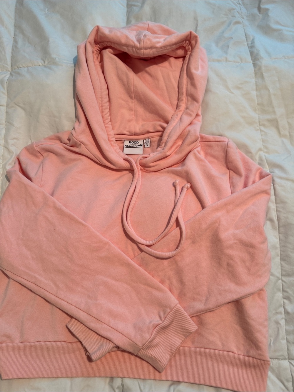 Good American pale peach cropped hoodie
